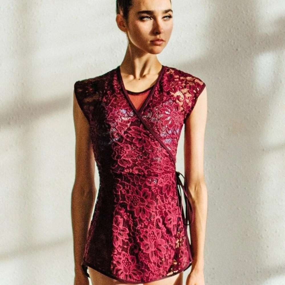 Eleve Dancewear Danya Wrap Dress Sangria Bella Lace